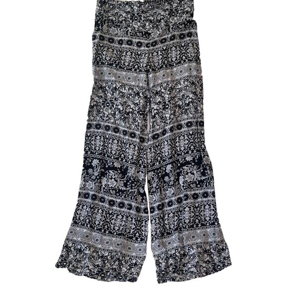 American Rag Cie Pants - American Rag Cie Sz M Pant Cotton Flowy Wide Leg Black White Print Elastic Waist